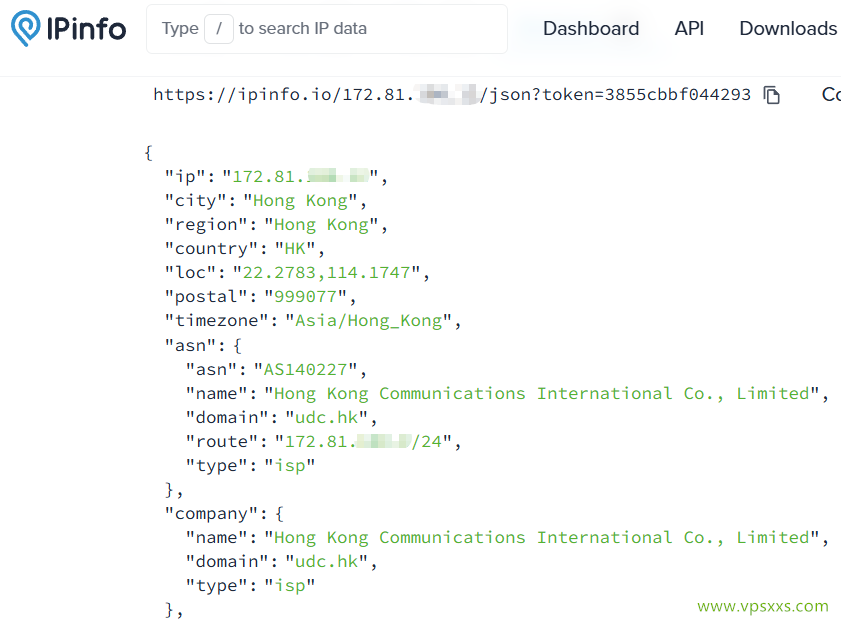 华纳云香港轻量云服务器ipinfo.io是否住宅IP检测