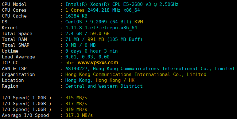 华纳云香港轻量云服务器硬件测试