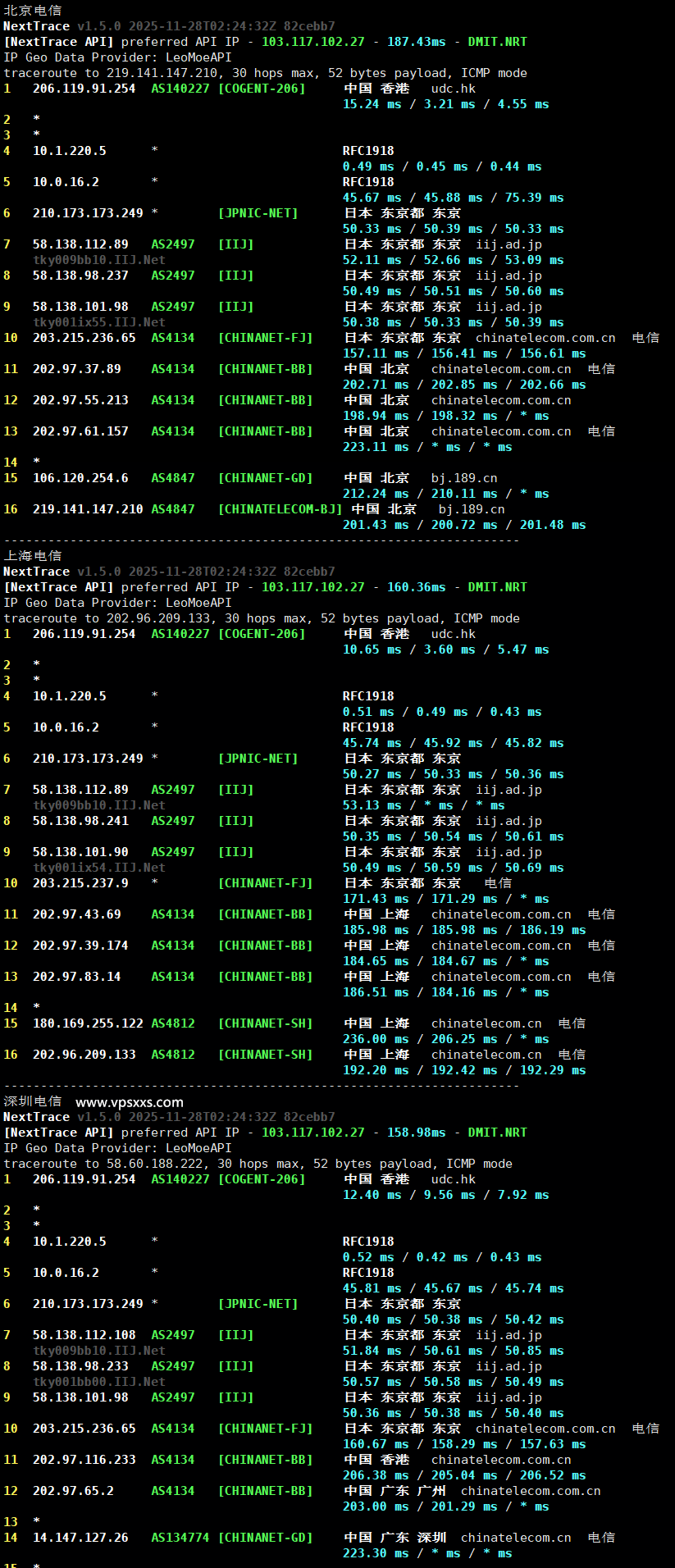 华纳云香港轻量国际线路云服务器电信回程路由