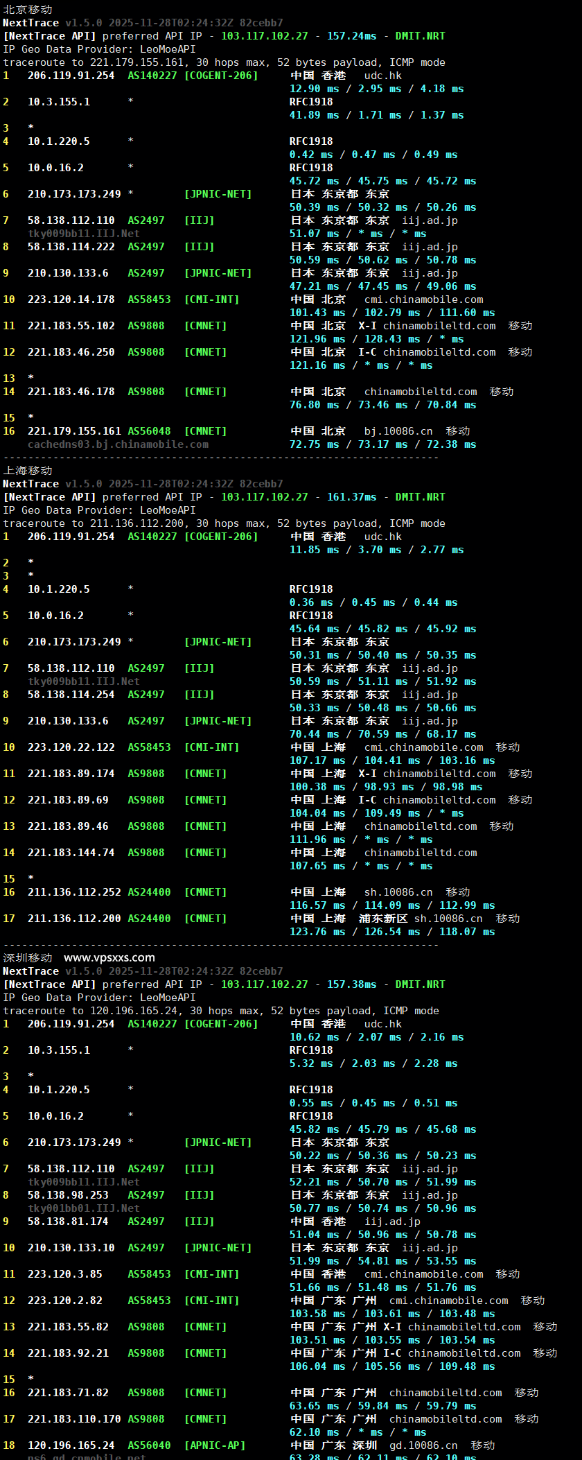华纳云香港轻量国际线路云服务器移动回程路由