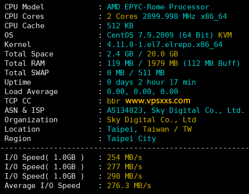 荫云台湾原生IP VPS硬件测试