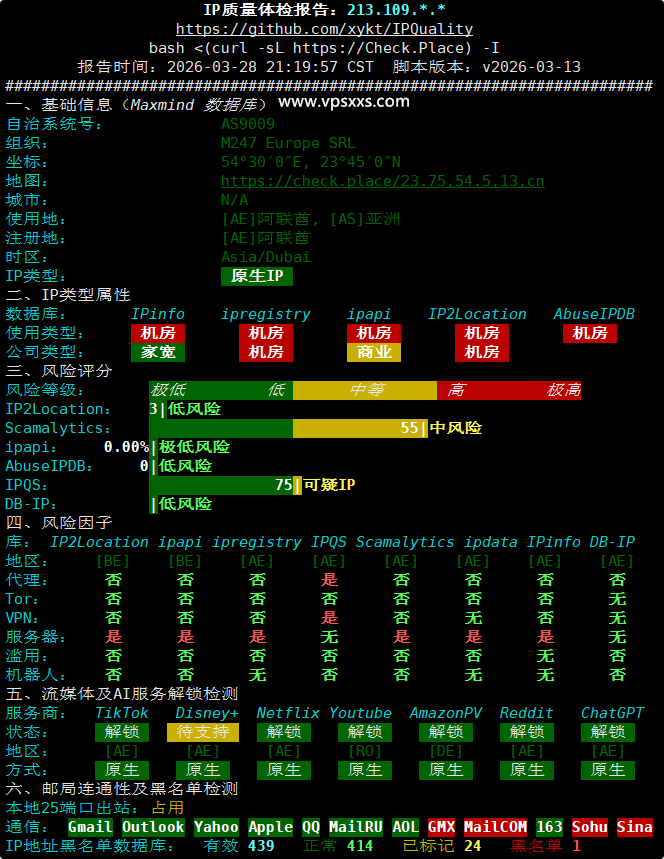 WePC阿联酋TikTok VPS IP质量体检报告