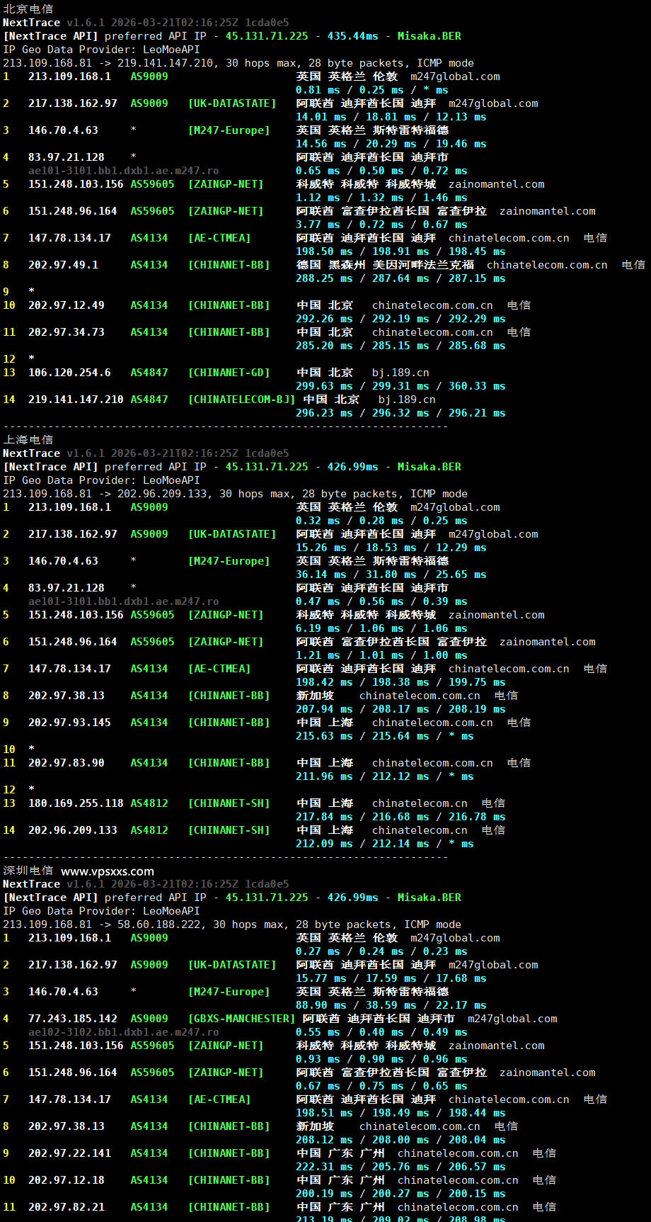 WePC阿联酋TikTok VPS电信回程路由