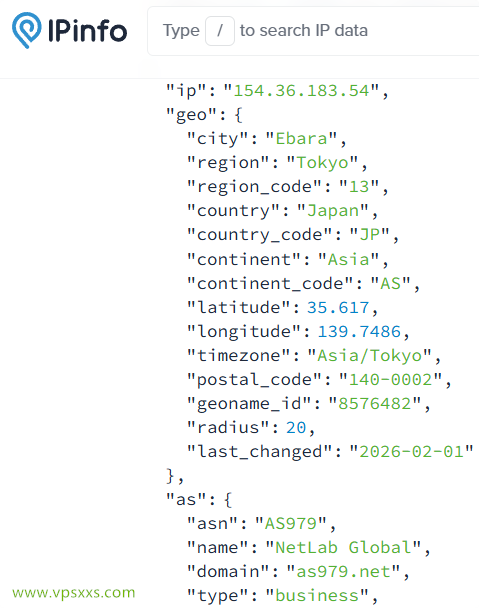 ZgoCloud日本东京VPS ipinfo.io是否住宅IP检测
