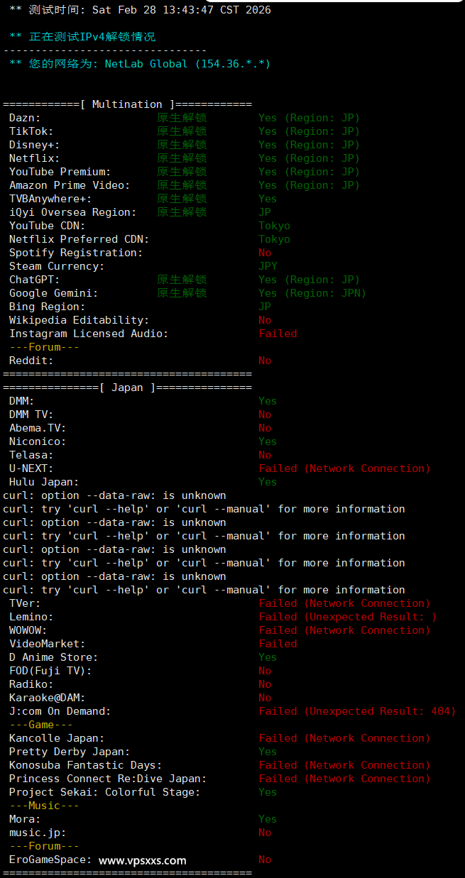 ZgoCloud日本东京VPS流媒体解锁能力测试