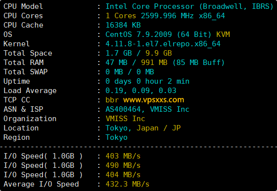 vmiss日本东京BGP VPS测评：日本原生IP看视频20万+速度，带宽翻倍给，三网往返直连但延迟稍高