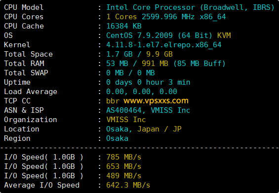 vmiss日本大阪IIJ VPS硬件测试