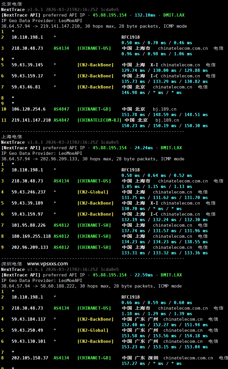 vmrack美国三网精品VPS电信回程路由