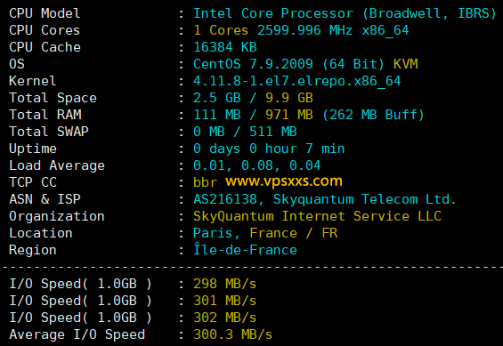 荫云法国双ISP VPS硬件测试