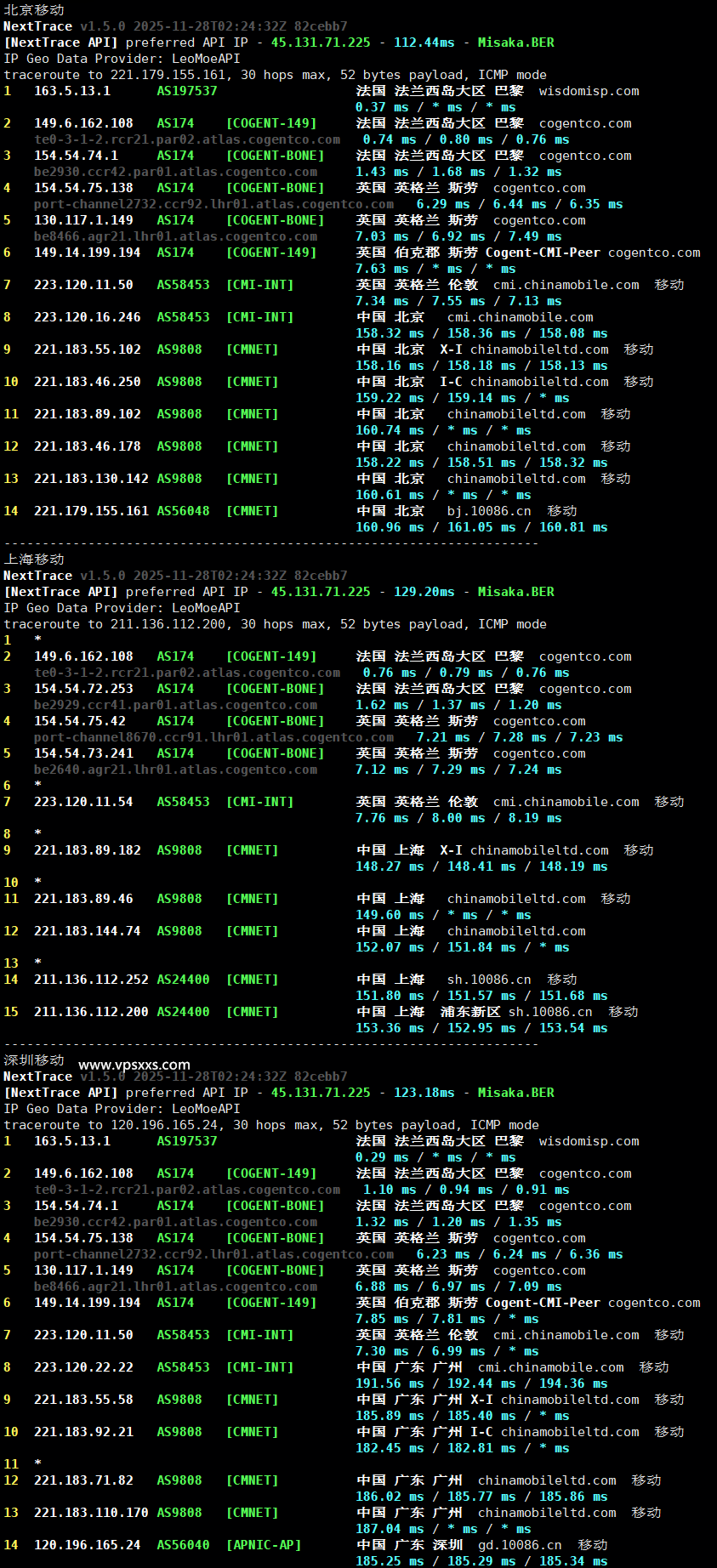 荫云法国双ISP VPS移动回程路由