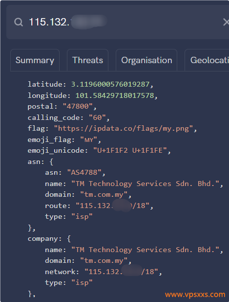 荫云马来西亚真家宽VPS ipdata.co是否住宅IP检测