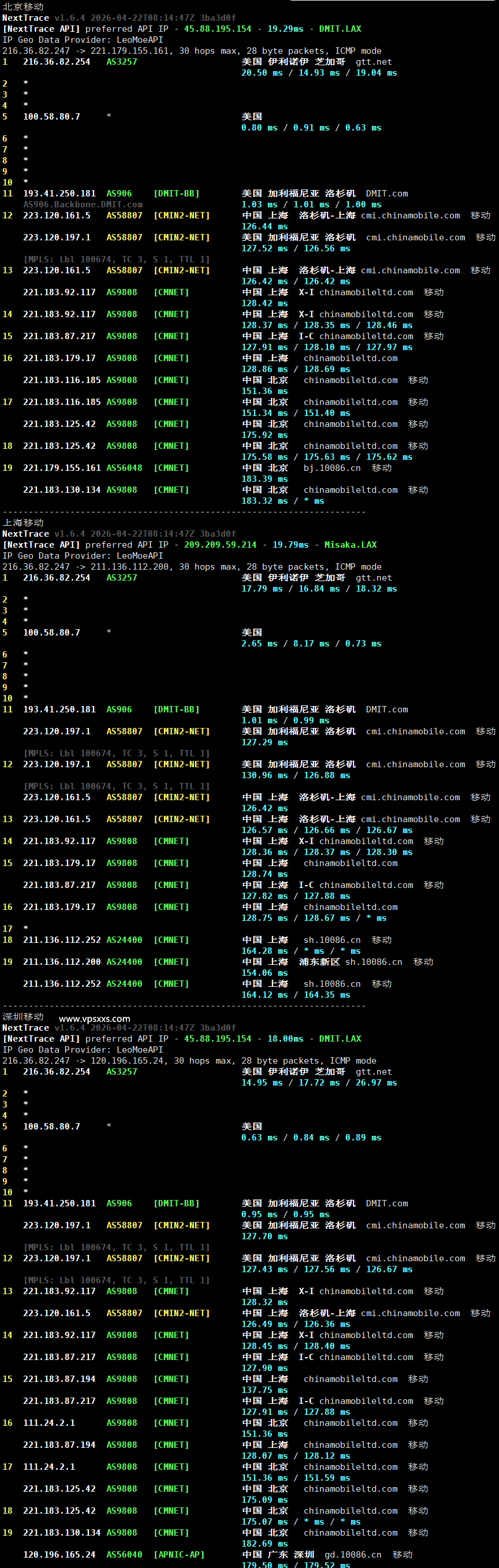 NovixLink美国GTT VPS移动回程路由