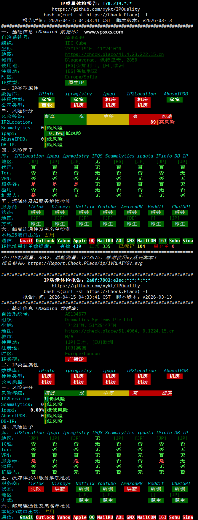 OrangeVPS日本东京VPS IP质量体检报告