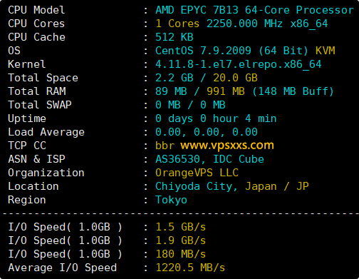 OrangeVPS日本东京VPS硬件测试