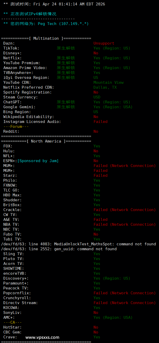RAKsmart美国西雅图国际BGP VPS流媒体解锁能力测试