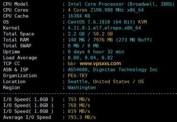 RAKsmart美国西雅图精品CN2 VPS硬件测试