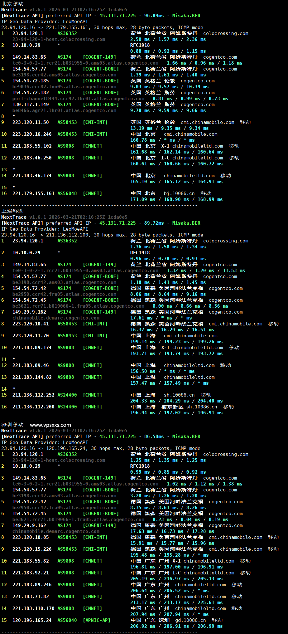 RackNerd荷兰VPS移动回程路由