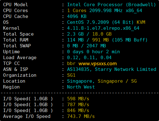 StarryDNS新加坡VPS硬件测试