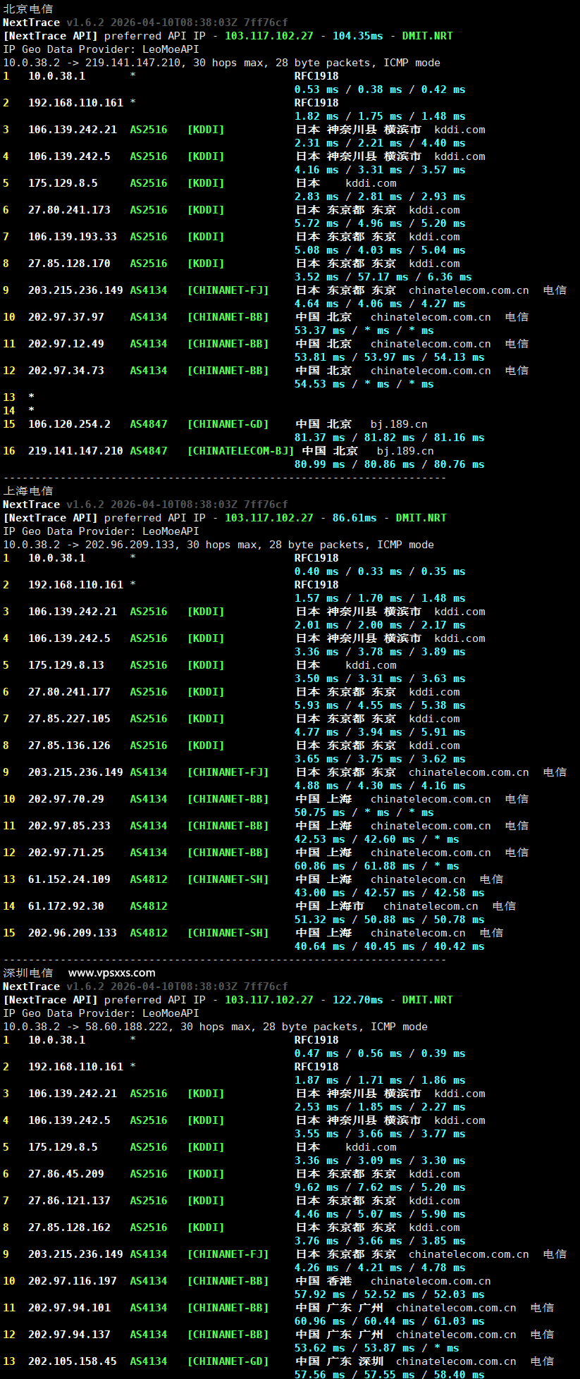Tokyonline日本KDDI VPS电信回程路由