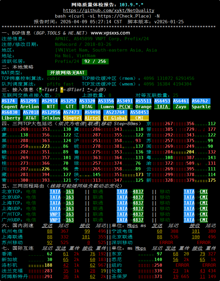 VinaHost越南VPS网络质量体检报告