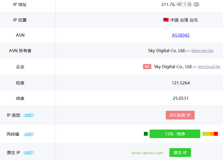 WePC台湾TikTok直播专用VPS ping0.cc是否家庭IP检测