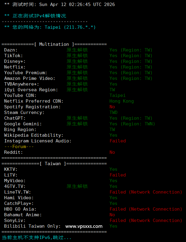 WePC台湾TikTok直播专用VPS流媒体解锁能力测试