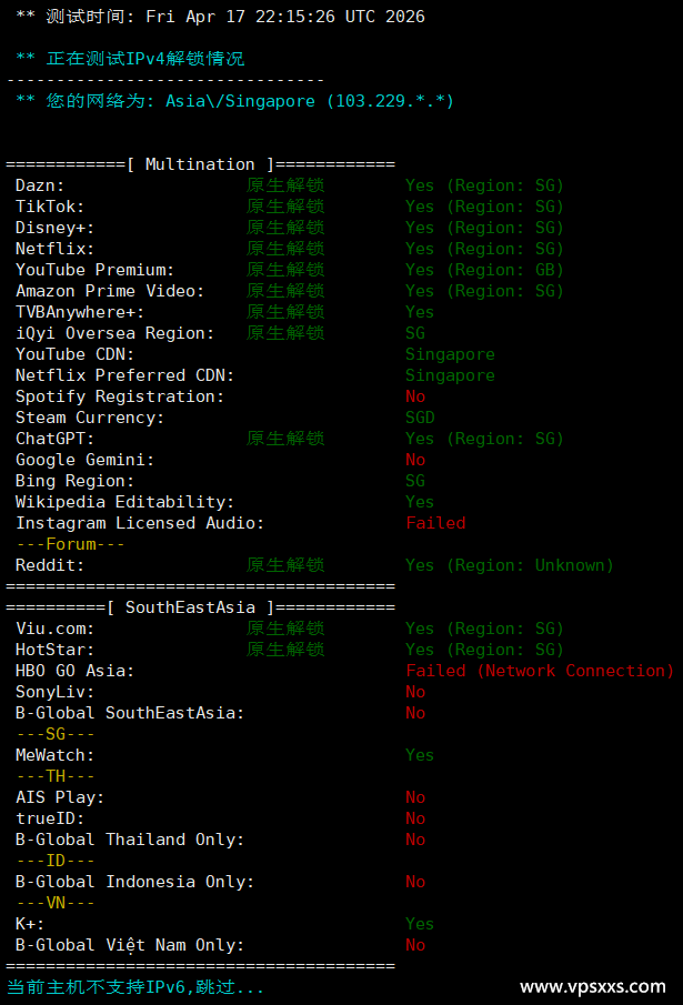 WePC新加坡家宽TK直播VPS流媒体解锁能力测试
