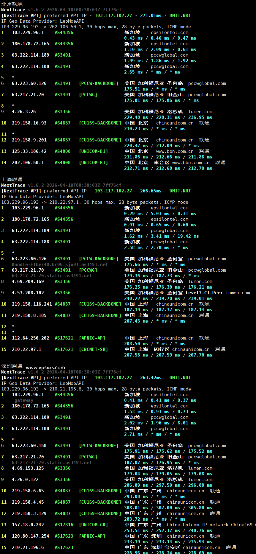 WePC新加坡家宽TK直播VPS联通回程路由