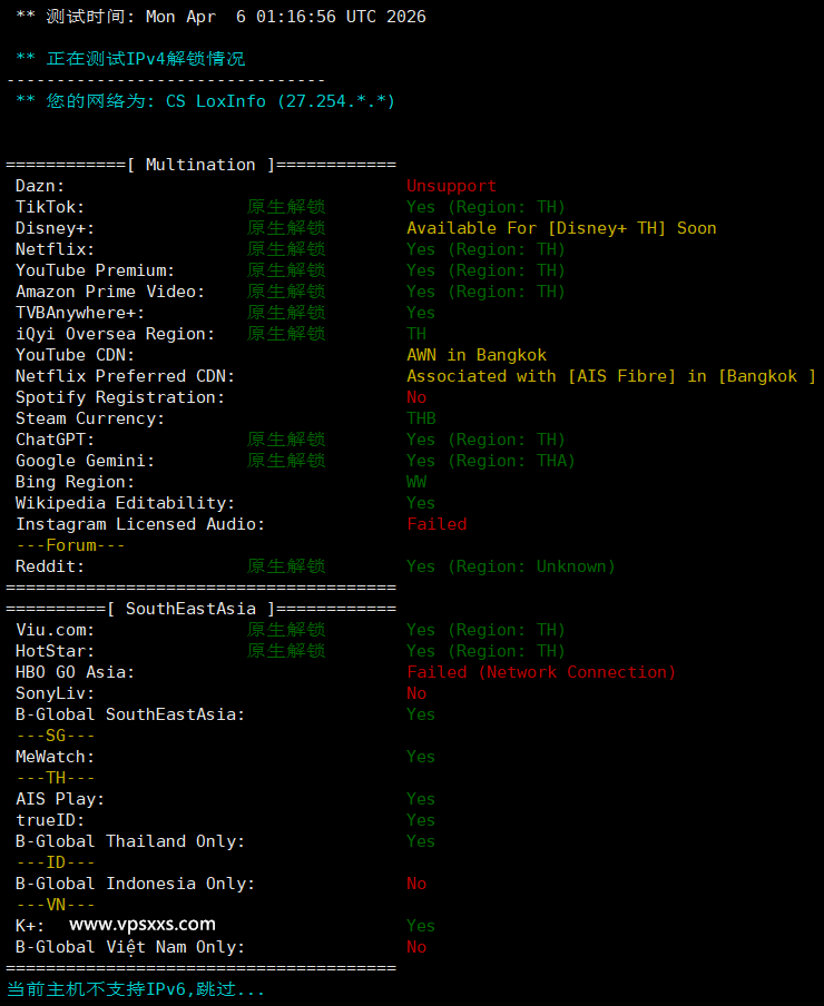 WePC泰国TikTok专用VPS流媒体解锁能力测试
