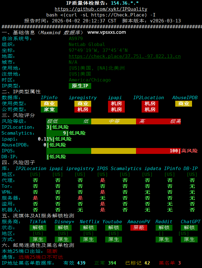 ZgoCloud美国三网精品VPS IP质量体检报告