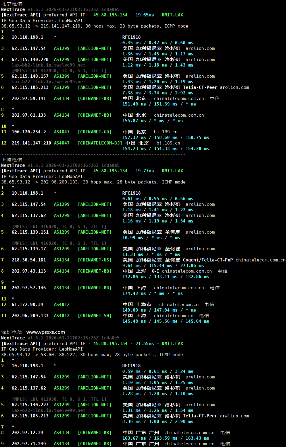 vmrack美国原生云服务器电信回程路由