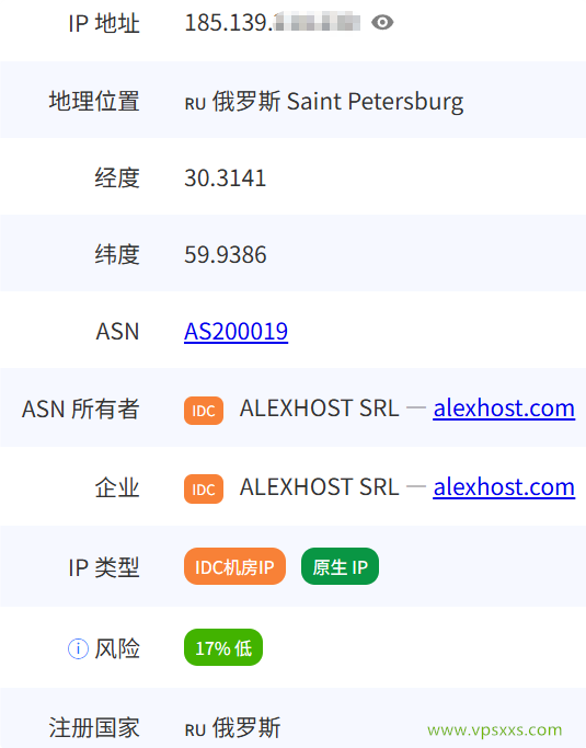 AlexHost美国拉斯维加斯VPS是否住宅IP检测