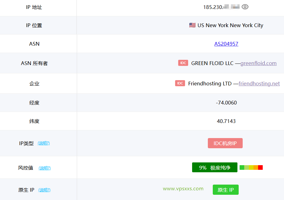 Friendhosting美国纽约VPS ping0是否家庭IP检测