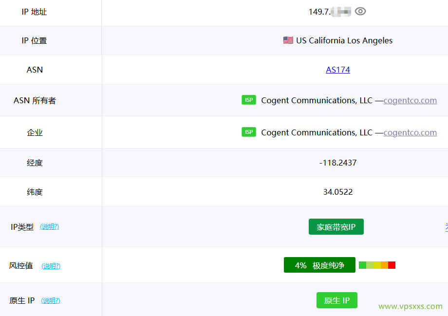 NovixLink美国Cogent VPS ping0是否家庭IP检测