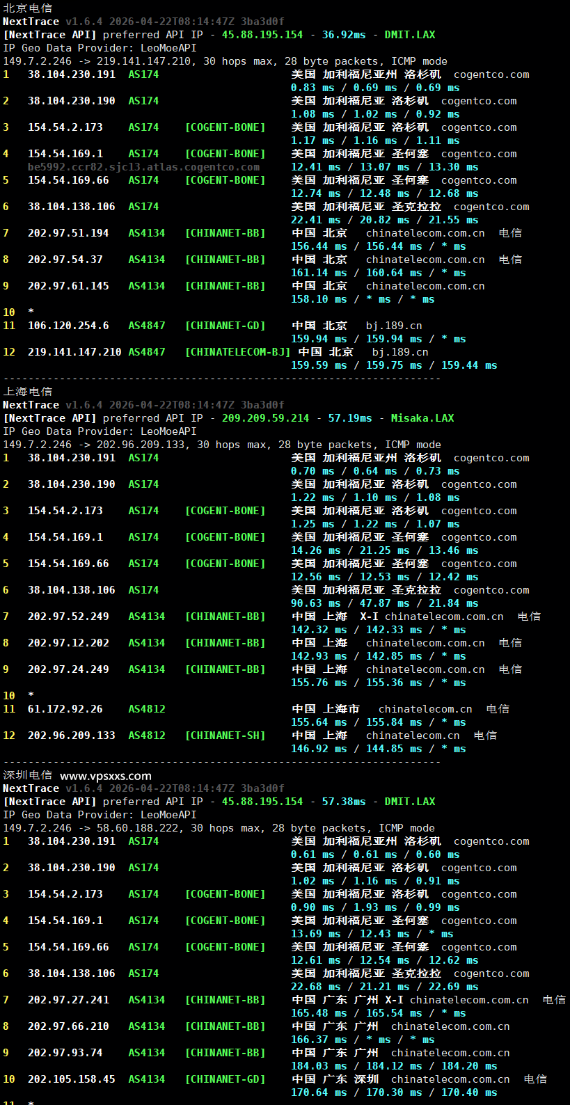 NovixLink美国Cogent VPS电信回程路由