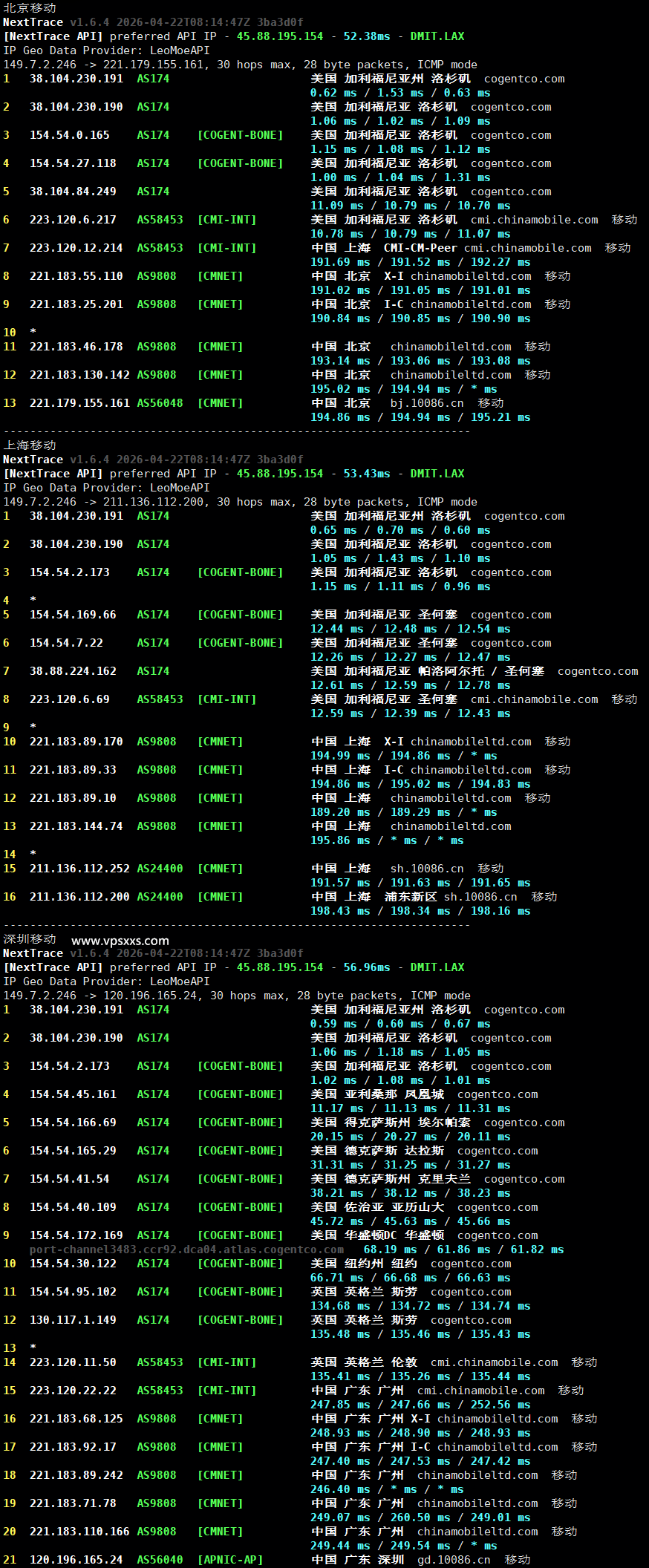 NovixLink美国Cogent VPS移动回程路由