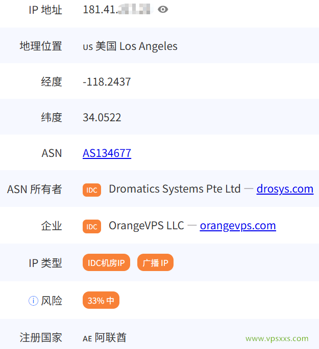 OrangeVPS美国洛杉矶VPS是否住宅IP检测