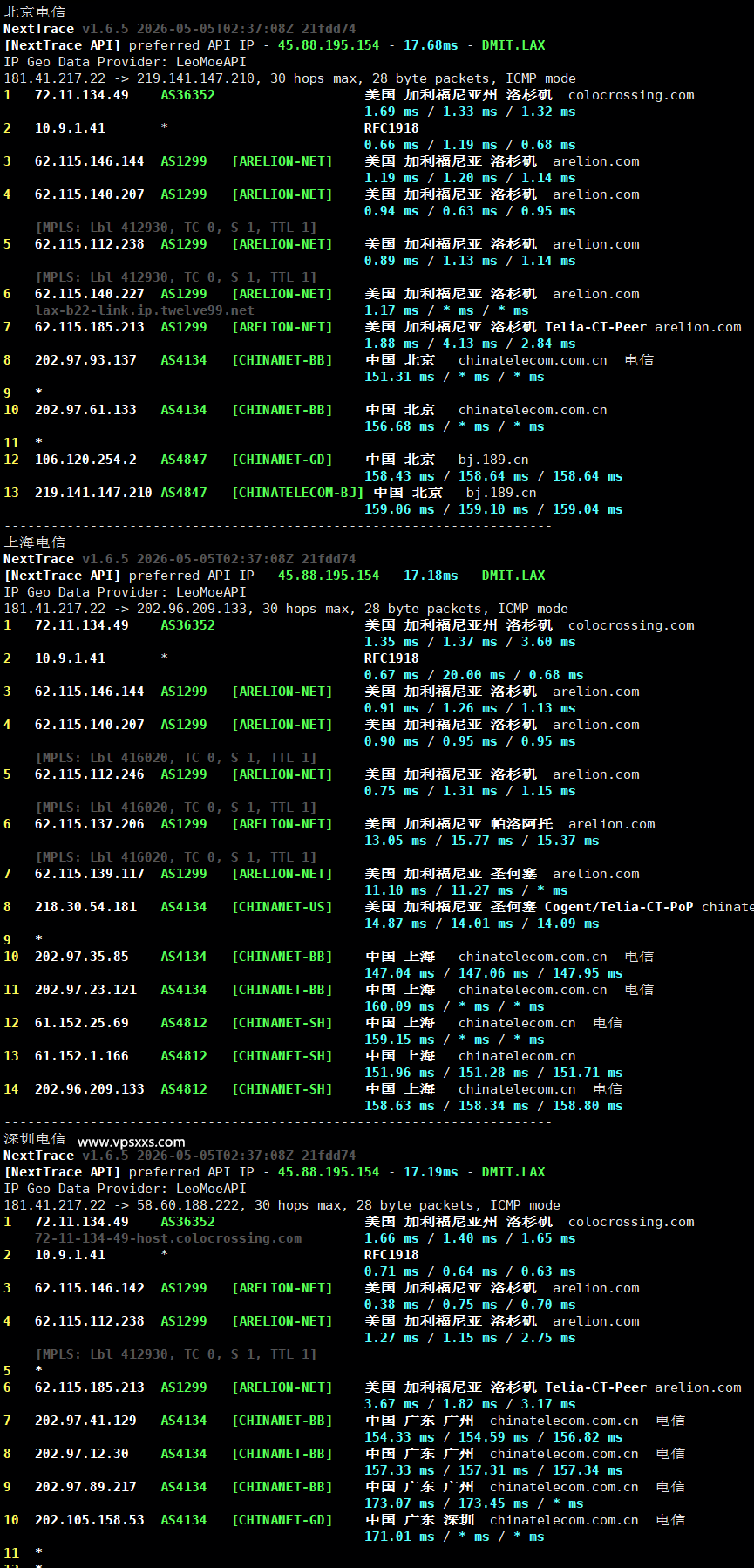 OrangeVPS美国洛杉矶VPS电信回程路由