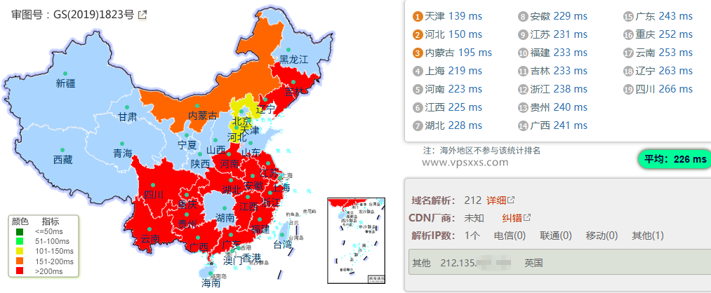 吉云英国VPS国内ping