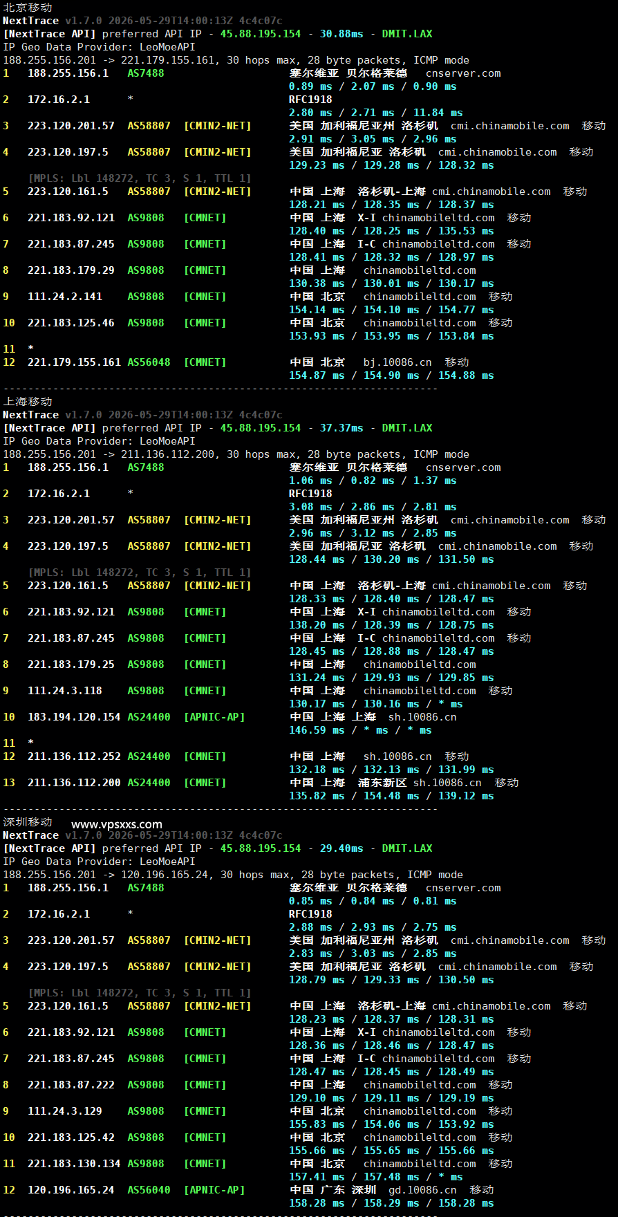 DediOne美国洛杉矶CMIN2 VPS移动回程路由