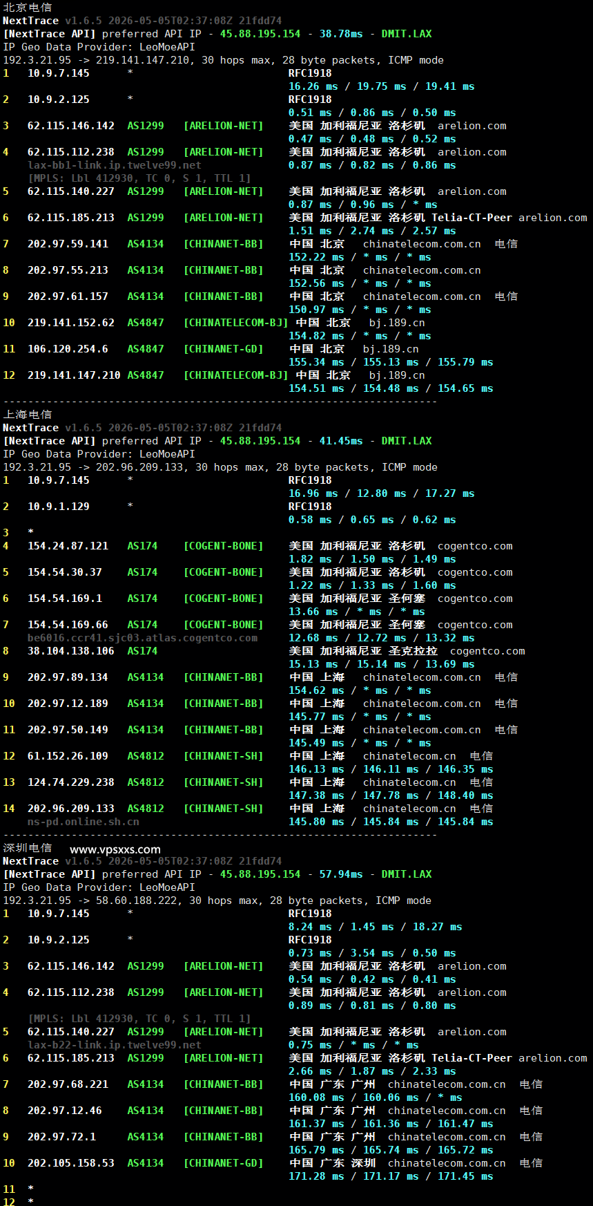DediRock美国洛杉矶VPS电信回程路由