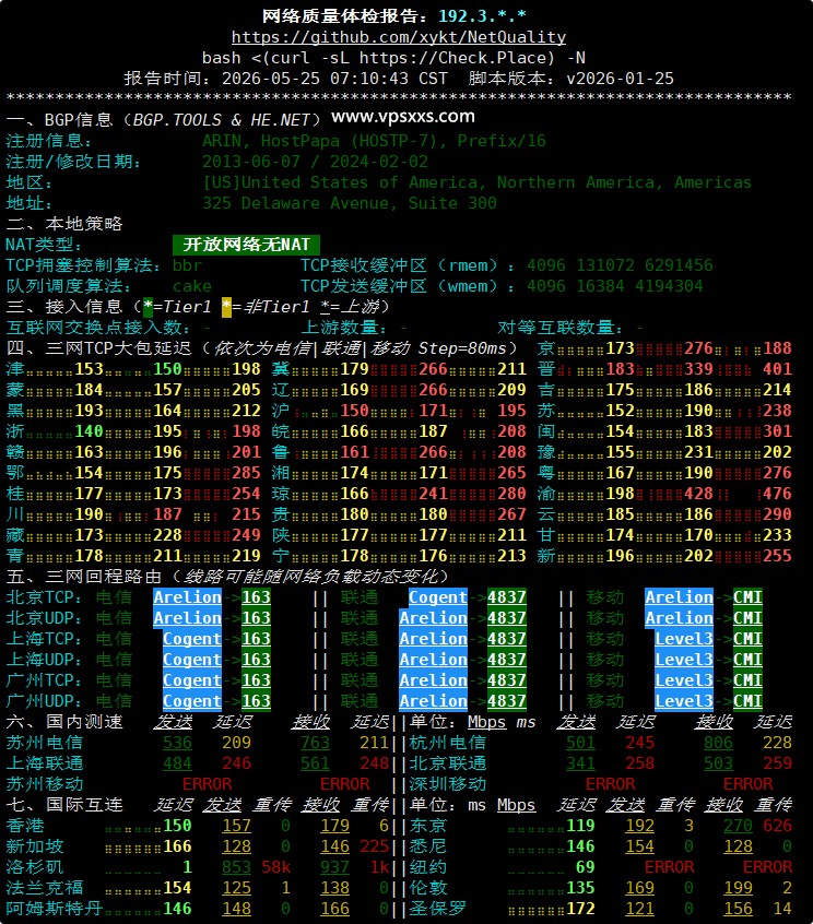 DediRock美国洛杉矶VPS网络质量体检报告