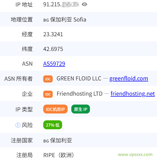Friendhosting保加利亚VPS是否住宅IP检测