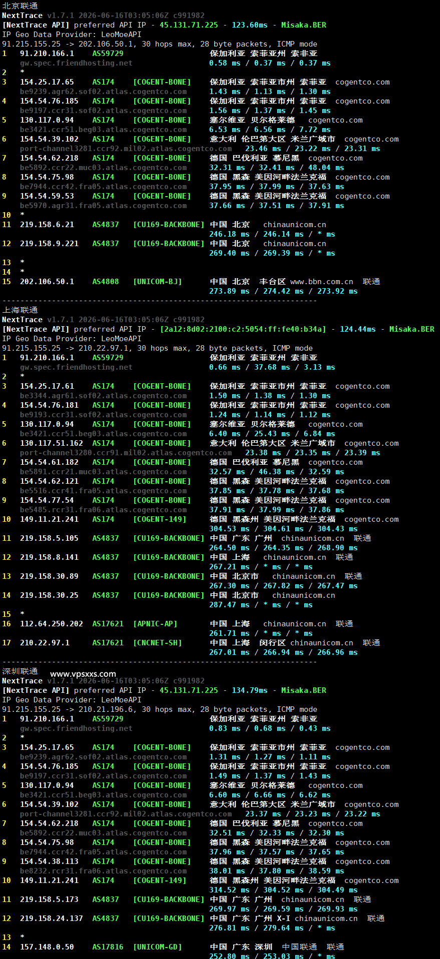 Friendhosting保加利亚VPS联通回程路由