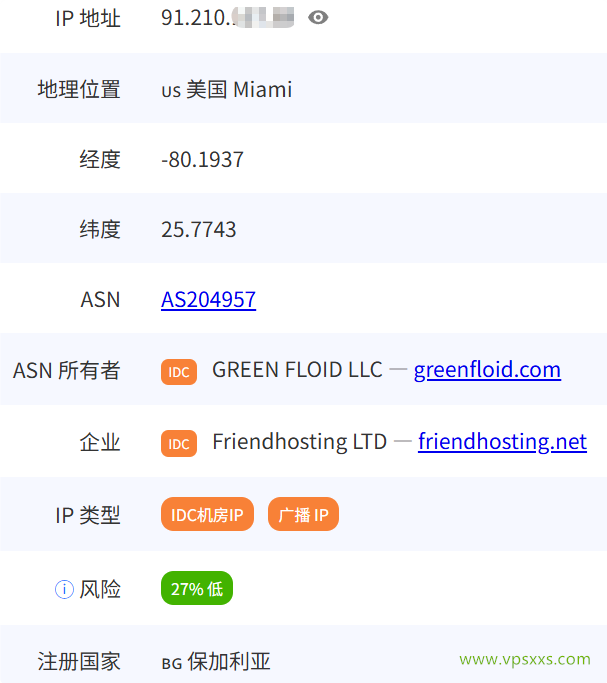 Friendhosting美国迈阿密VPS是否住宅IP检测