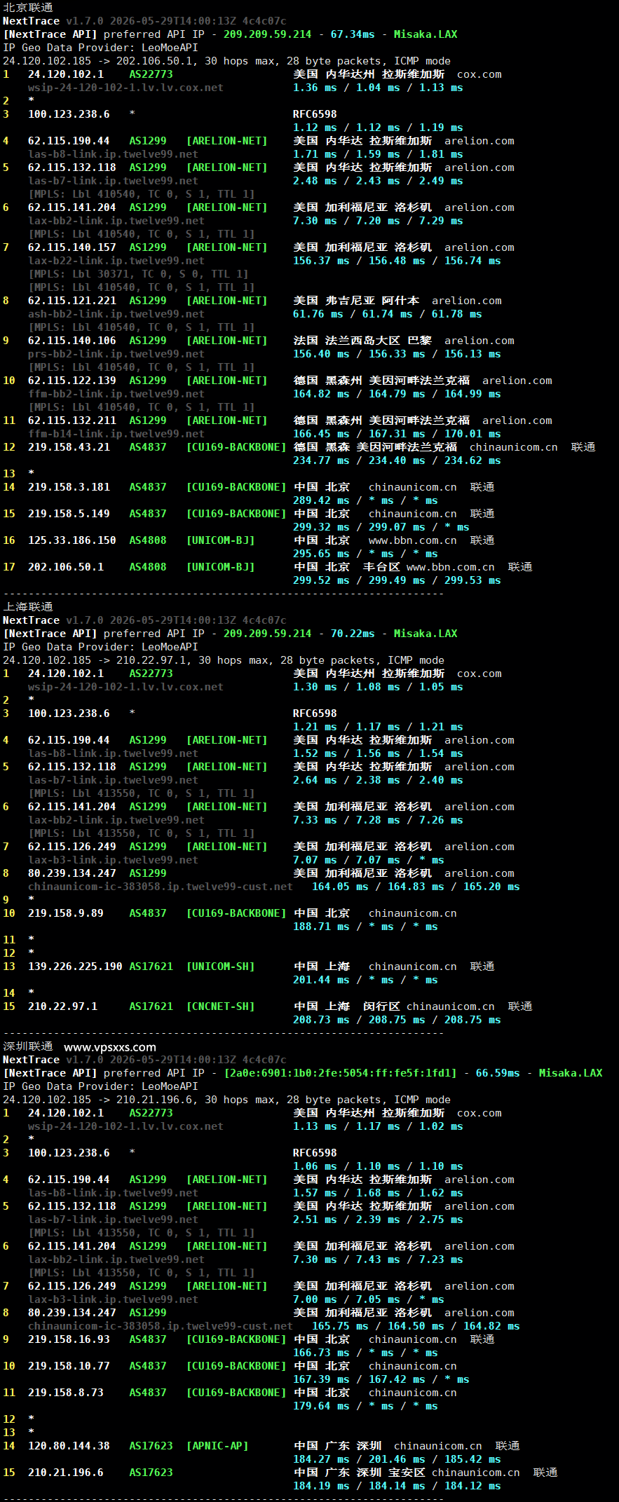 NovixLink美国Cox真家宽IP VPS联通回程路由