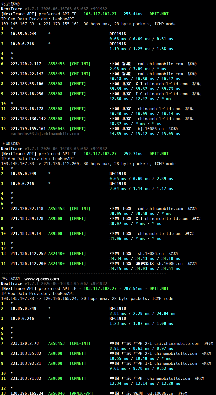 VPS.CAT香港三网直连VPS移动回程路由