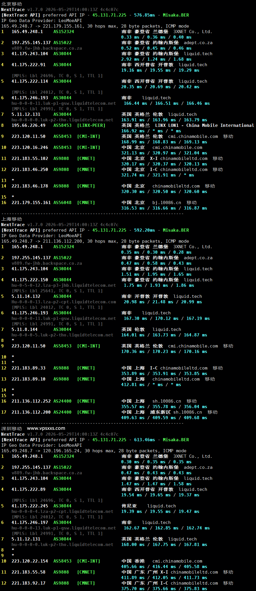 WePC南非TK专用VPS移动回程路由