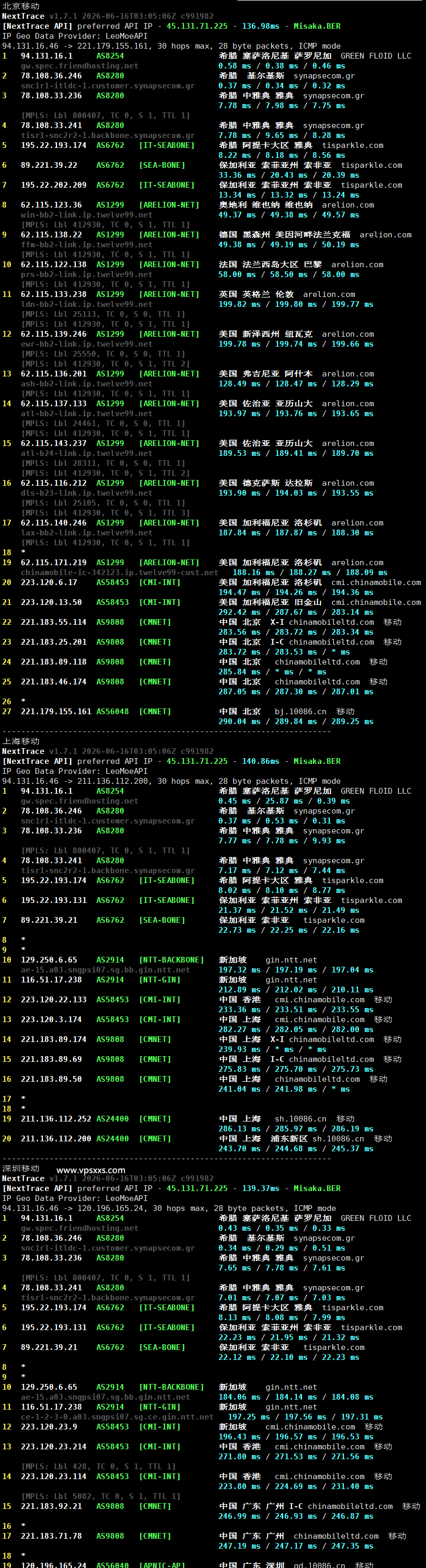Friendhosting希腊VPS移动回程路由