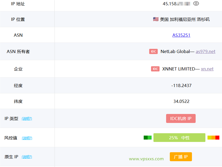 NovixLink美国高防VPS ping0是否家庭IP检测